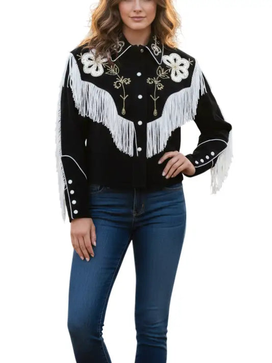 Women's Western Black Fringe Jacket