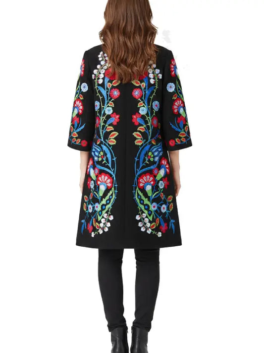 Women's Bohemian Multicolor Floral Printed Maxi Coat