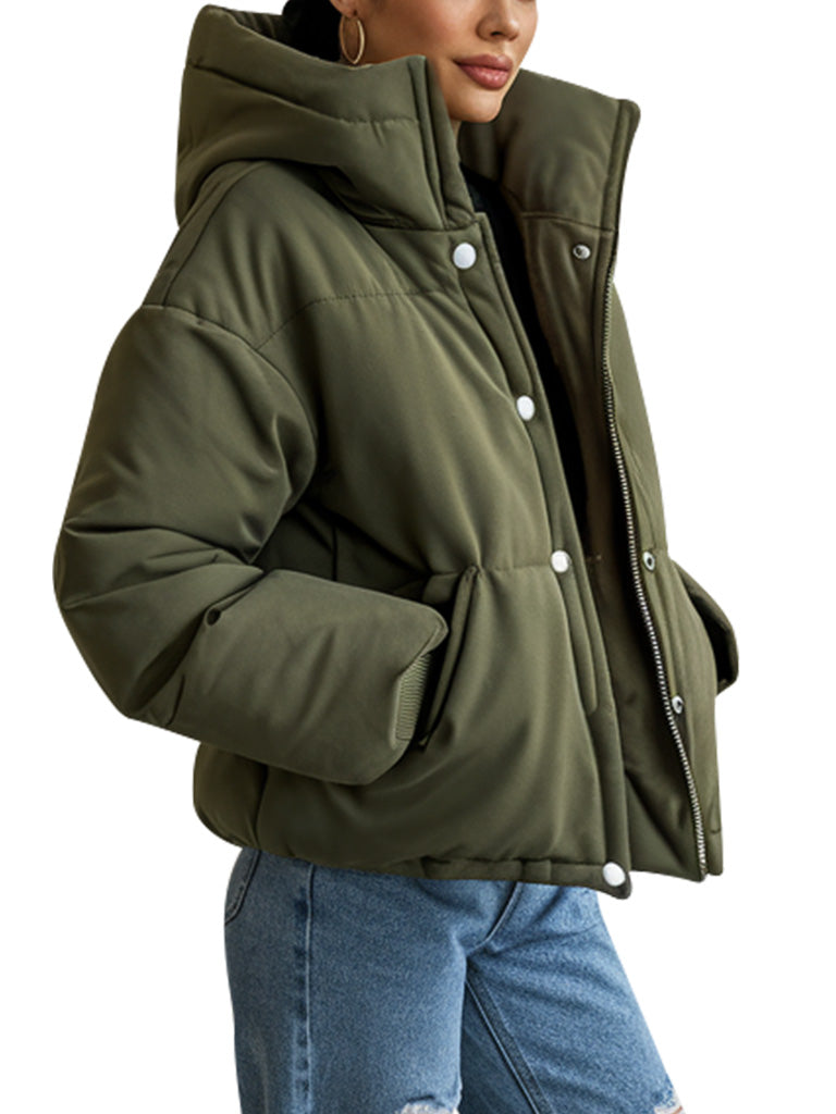 Olive Green Hooded Puffer Jacket