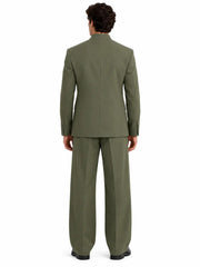 Olive Green Mandarin Collar Suit for Men