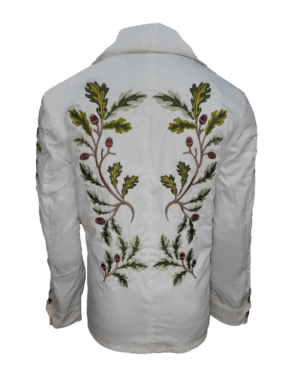 Oliver Quick Saltburn Green Leaf Embroidered White Jacket