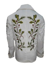 Oliver Quick Saltburn Green Leaf Embroidered White Jacket