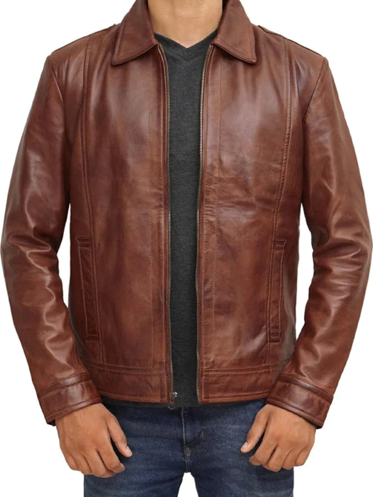 Open Hem Dark Brown Genuine Leather Jacket