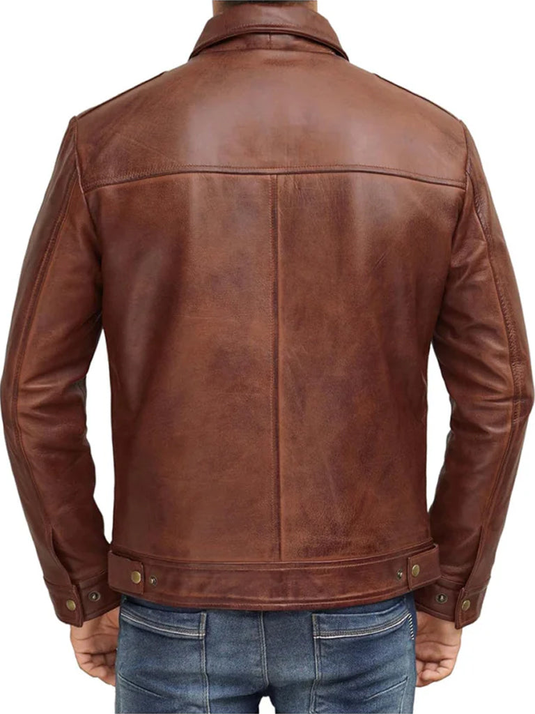 Open Hem Dark Brown Genuine Leather Jacket