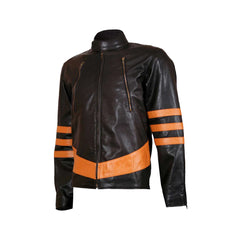 Orange Stripes Black Biker Leather Jacket