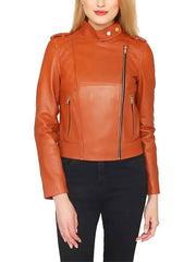 Orange Leather Racer Jacket