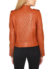 Orange Leather Racer Jacket