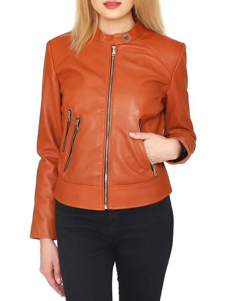 Orange Leather Racer Jacket