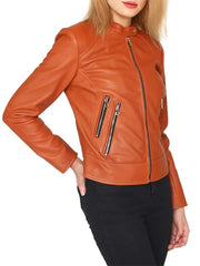 Orange Leather Racer Jacket