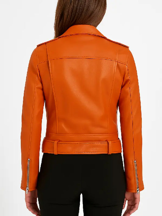 Orange Biker Genuine Leather Jacket