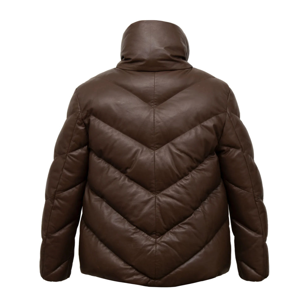 Brown Padded Style Leather Coat