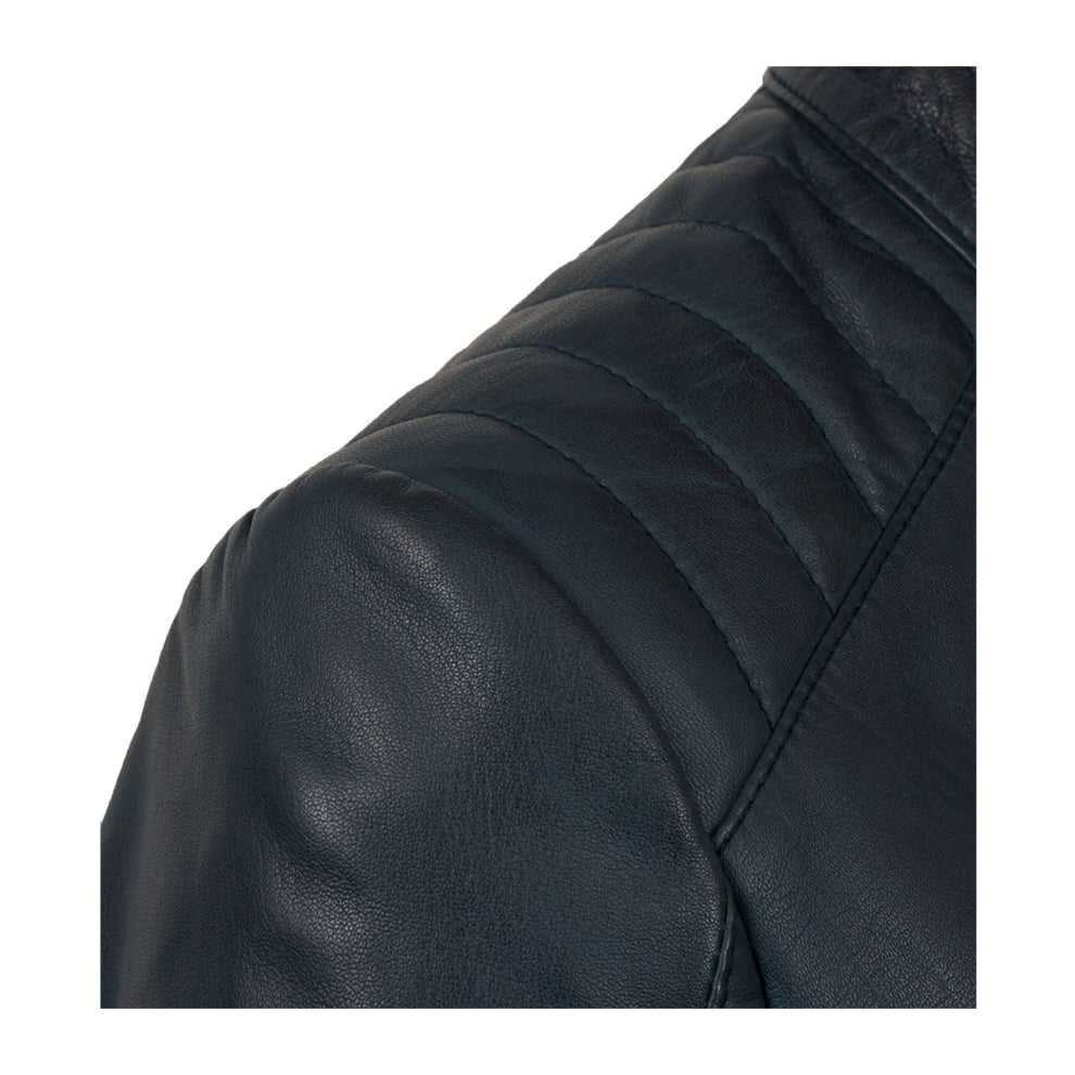 Biker Short Rounded Black Leather Jacket