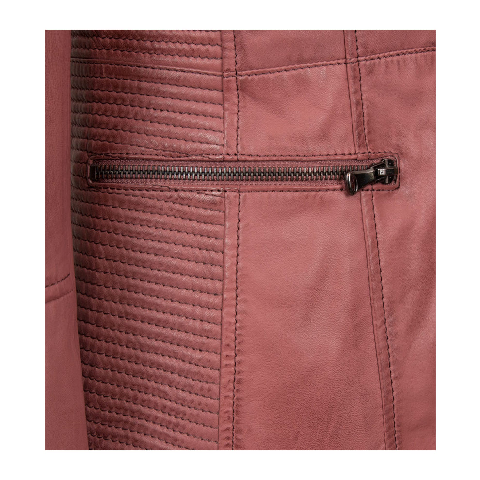 Pink Collarless Leather Jacket