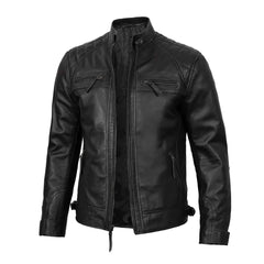 Black Cafe Racer Biker Jacket