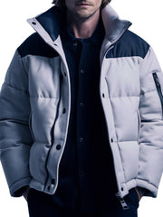 Quilted Gray And Black Puffer Jacket For Men