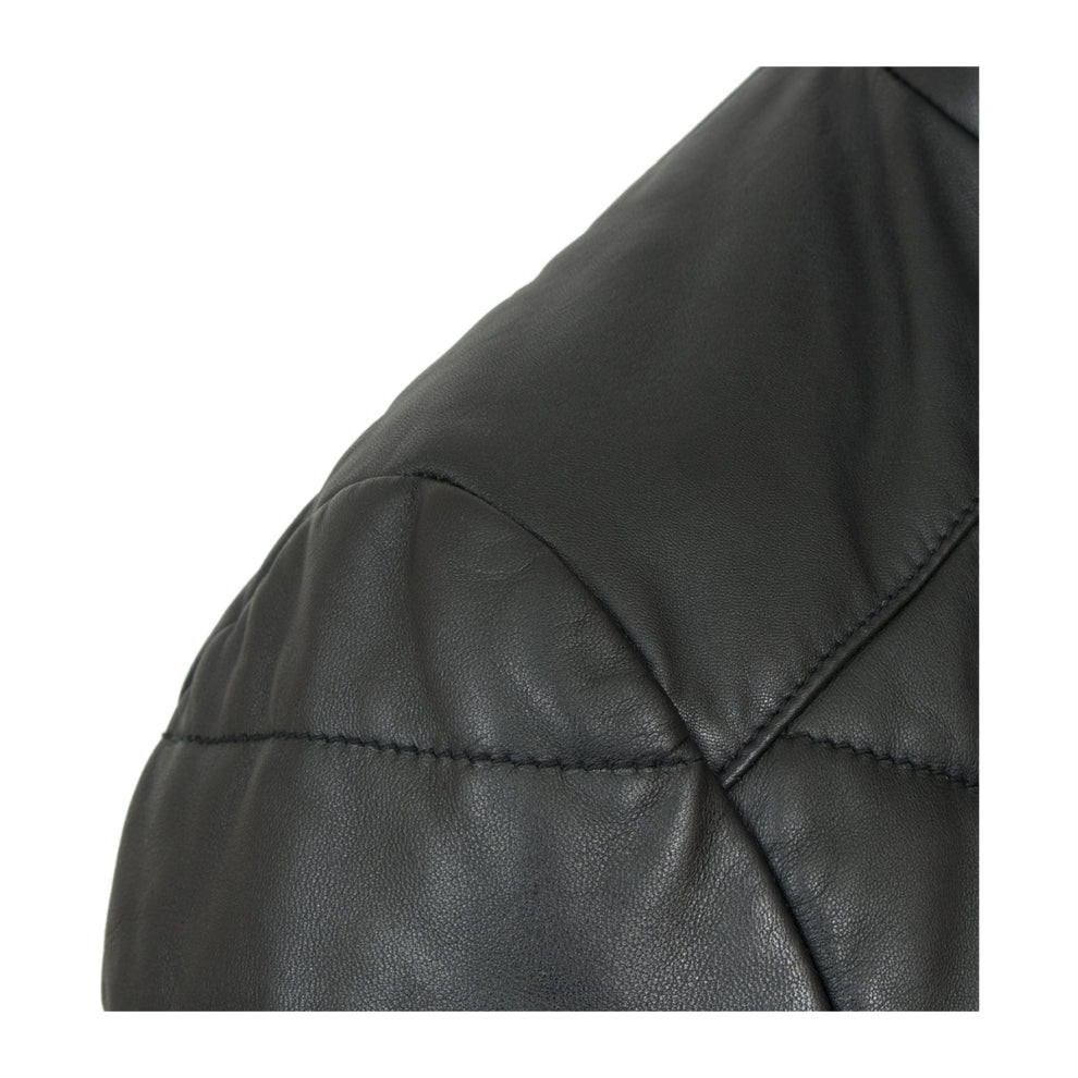 Black Padded Style Real Leather Long Coat