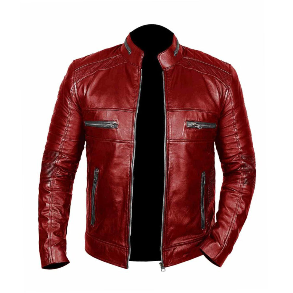 Red Cafe Racer Leather Jacket