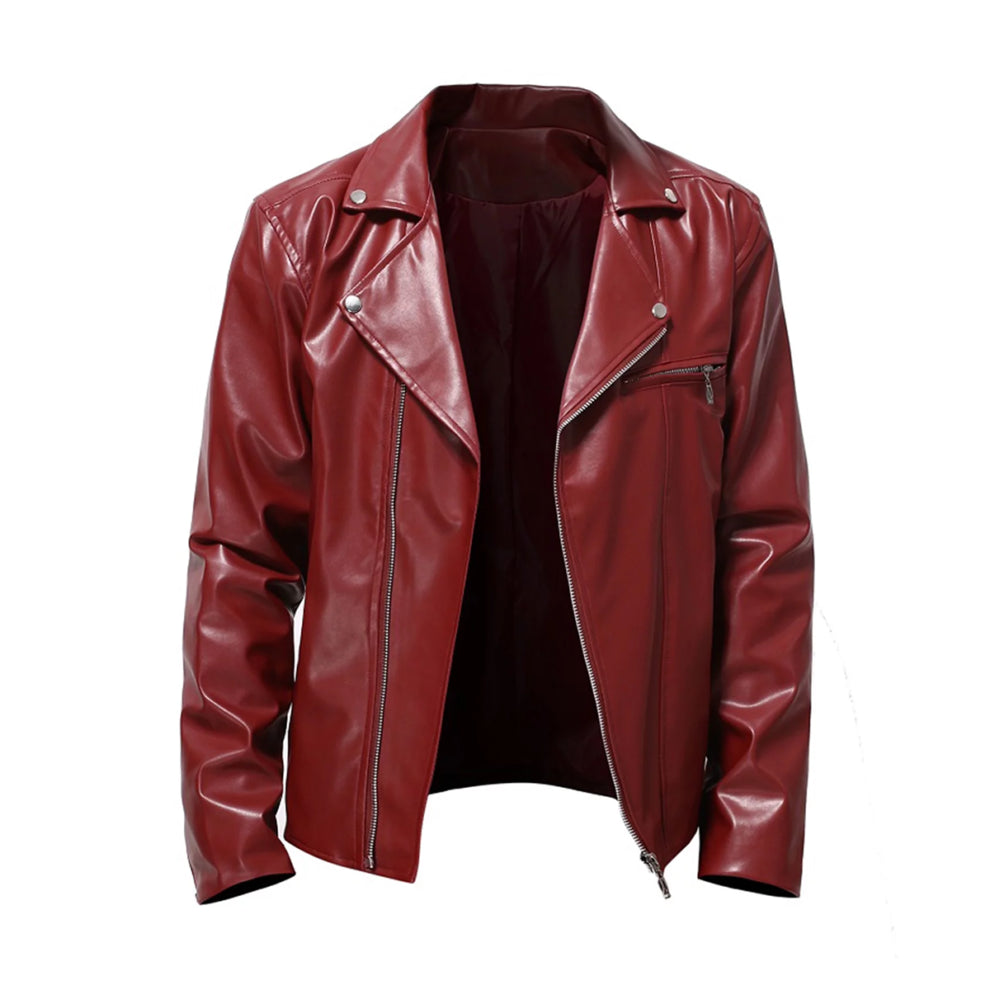 Casual Style Red Biker Leather Jacket