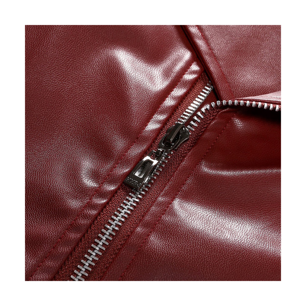 Red Lapel Style Biker Genuine Leather Jacket