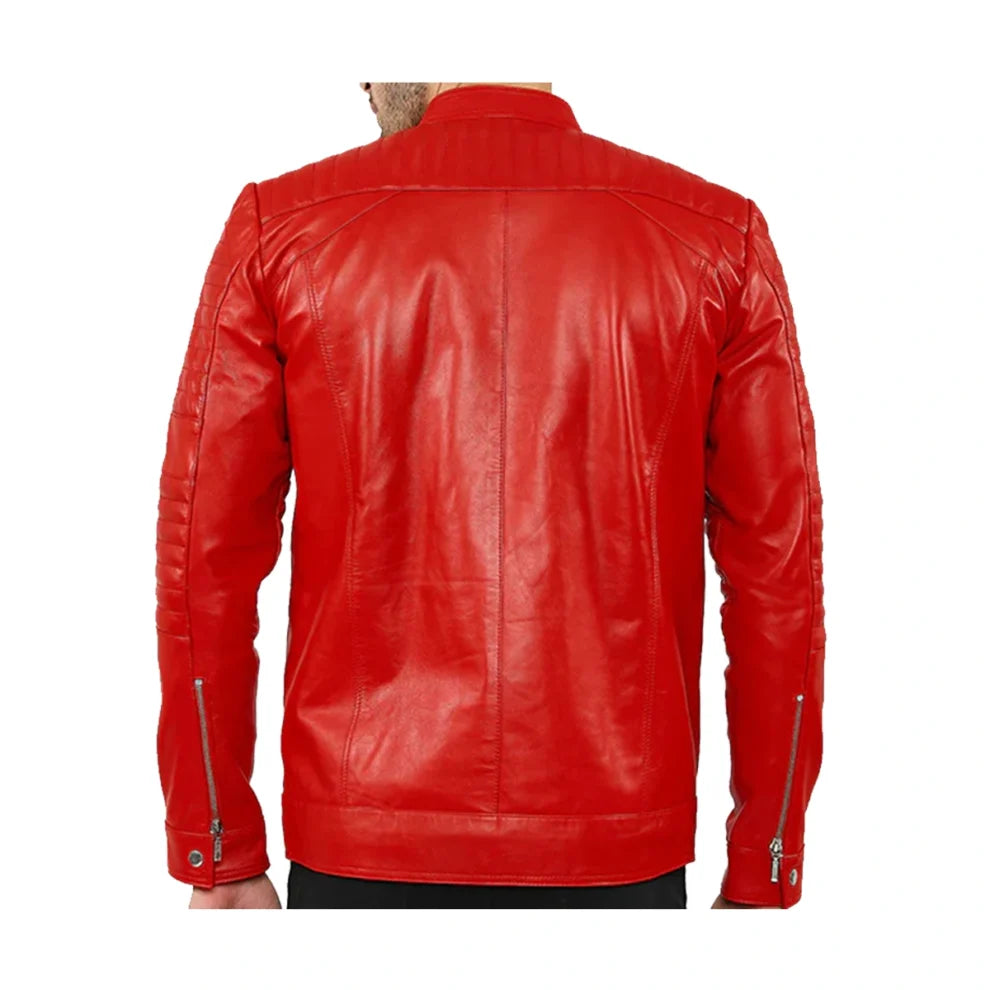 Red Biker Motorcycle Cafe Racer Premium Quality Leather Jacket