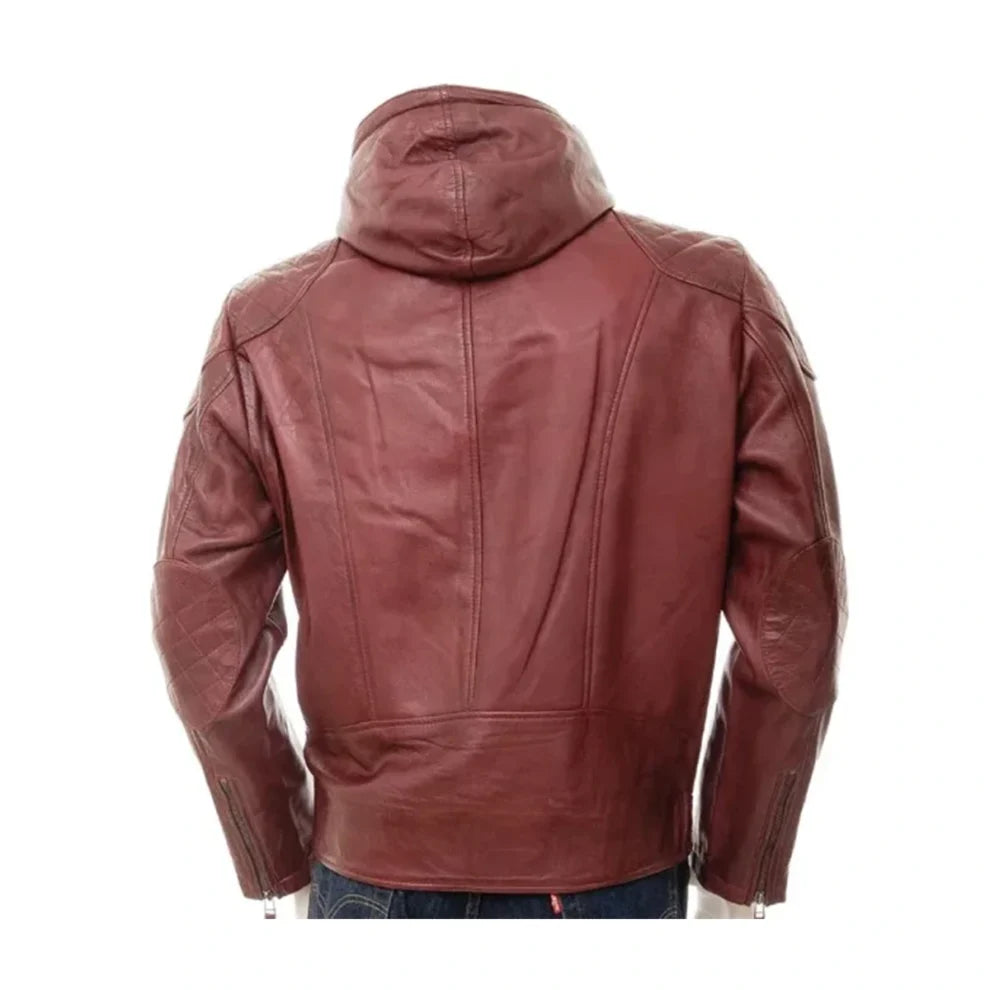 Red Hooded Style Genuine Leather Jacket