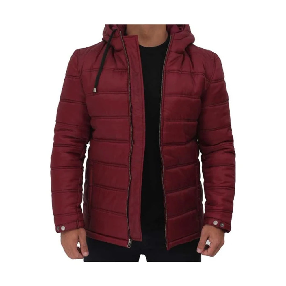 Red Hooded Style Puffer Jacket