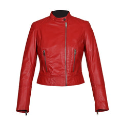 Lapel Style Red Biker Genuine Leather Jacket