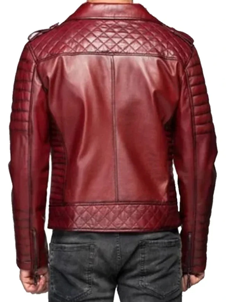 Lapel Style Red Genuine Biker Leather Jacket