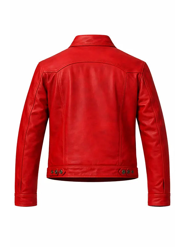 Red Leather Trucker Jacket Men