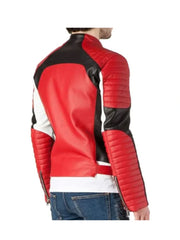 Red and Black Biker Quilted Leather Jacket