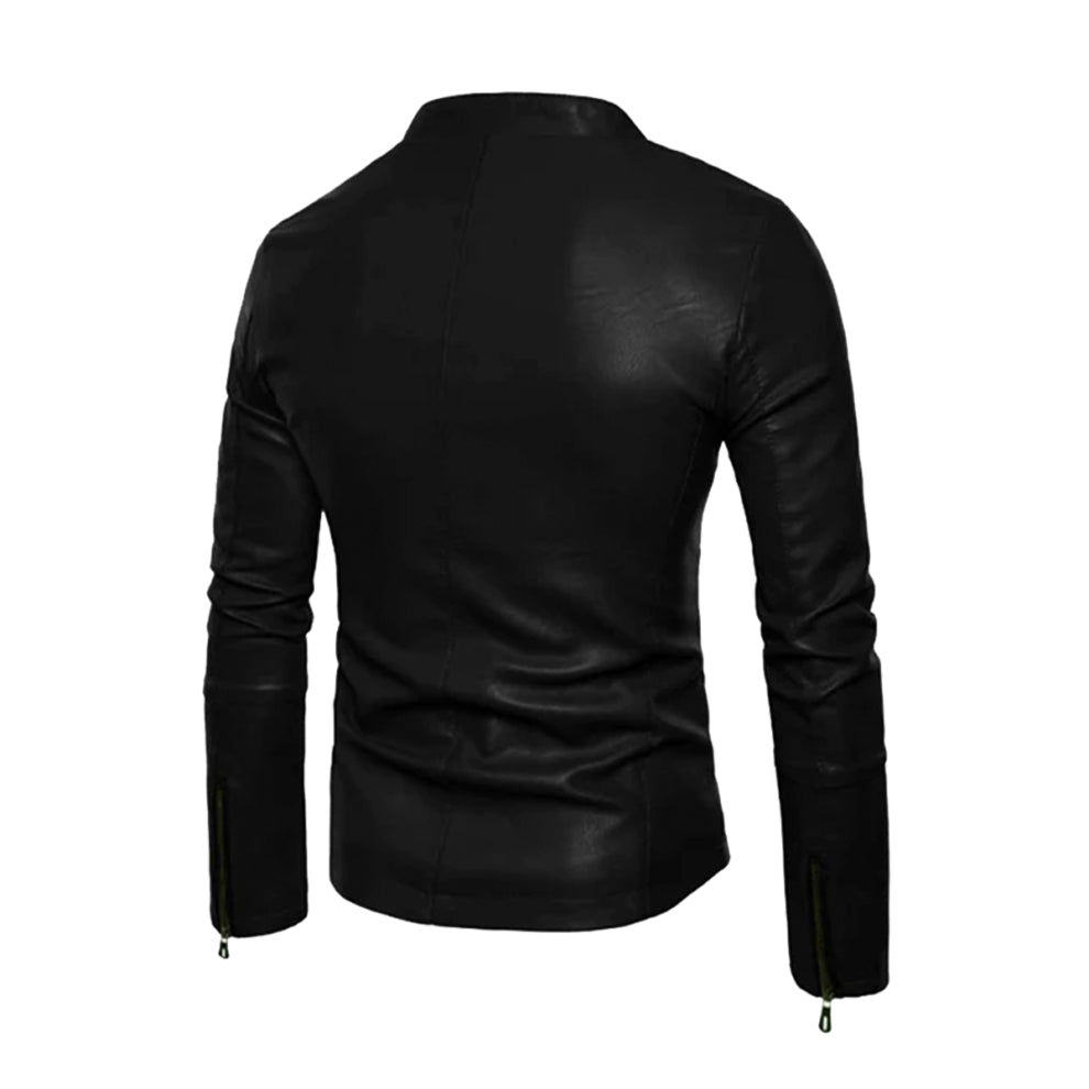 Black Sheepskin Biker Leather Jacket