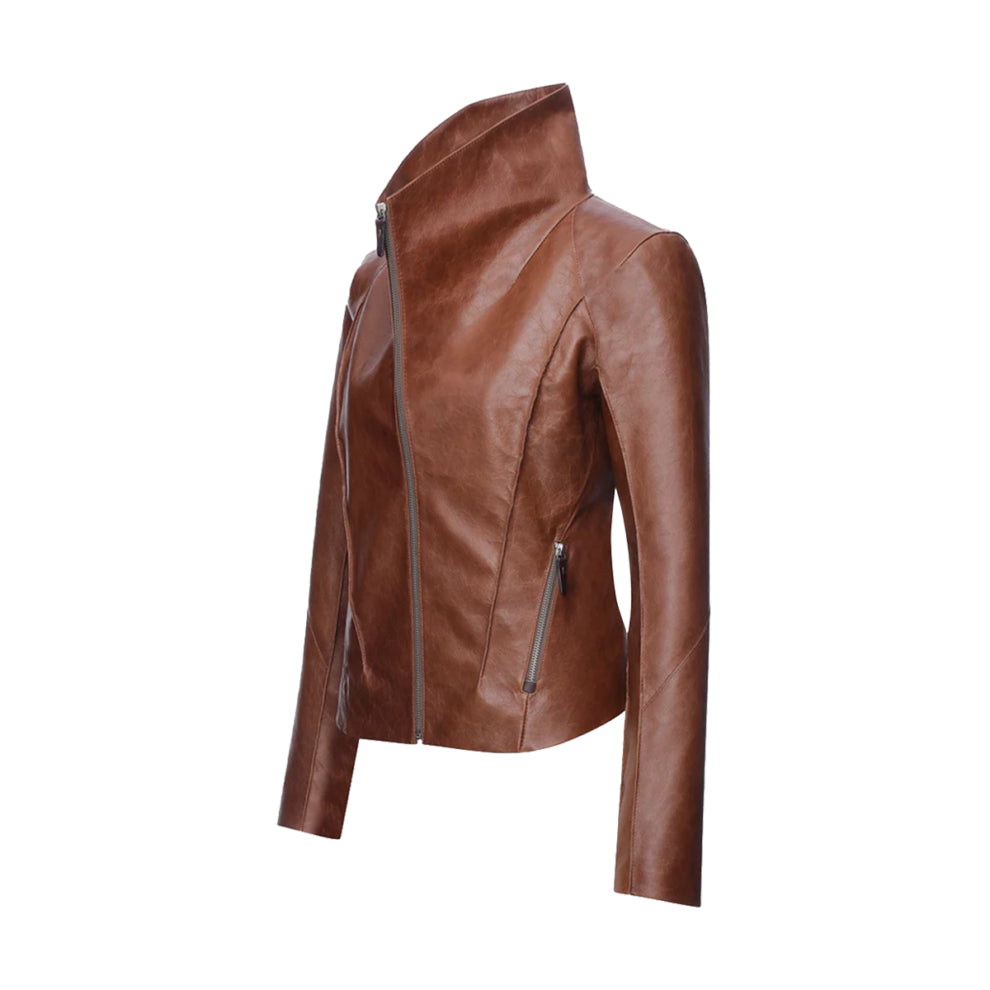 Tan Brown Regular Fit Leather Jacket