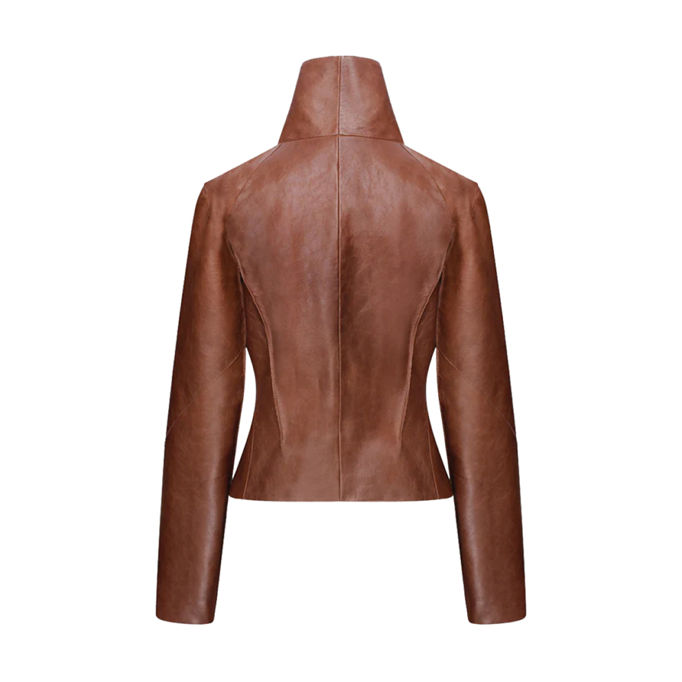 Tan Brown Regular Fit Leather Jacket