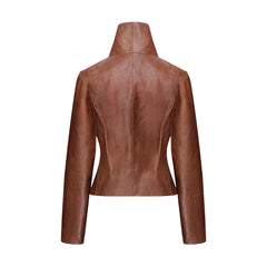 Tan Brown Regular Fit Leather Jacket