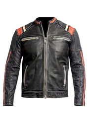 Retro Vintage Cafe Racer Distressed Black Real Leather Jacket