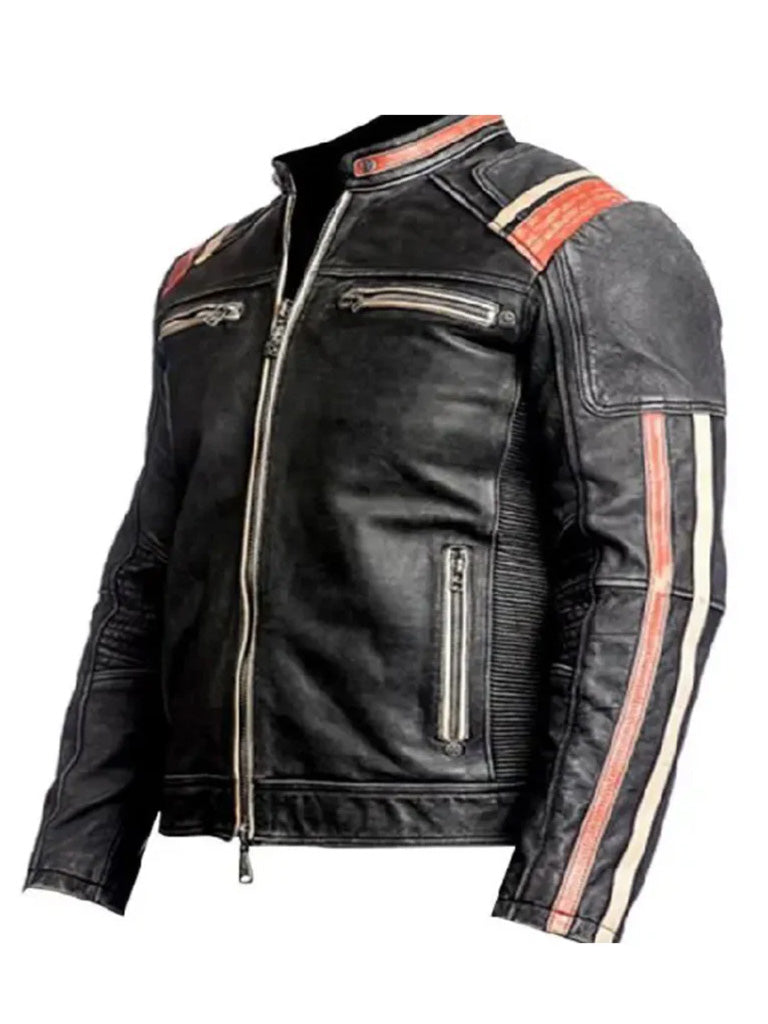 Retro Vintage Cafe Racer Distressed Black Real Leather Jacket