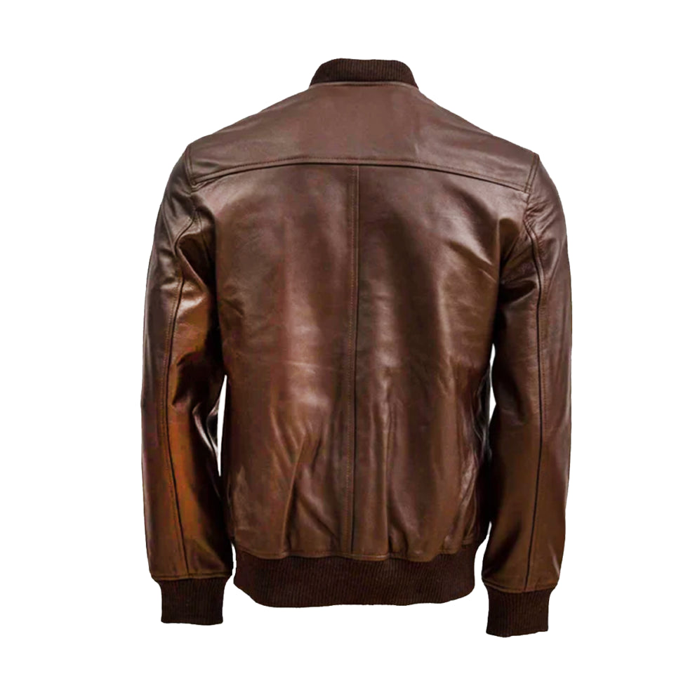 Dark Brown Bomber Biker Leather Jacket