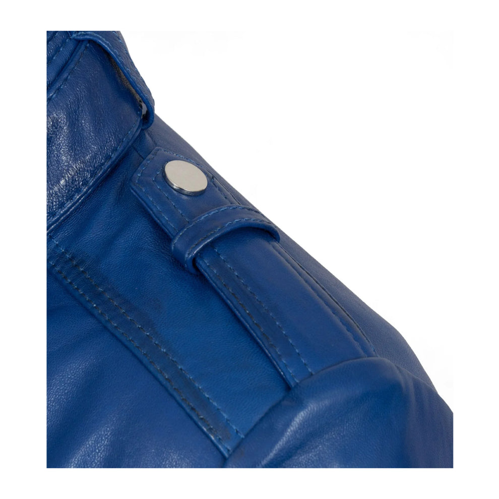 Blue Leather Biker Jacket