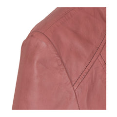 Pink Collarless Leather Jacket