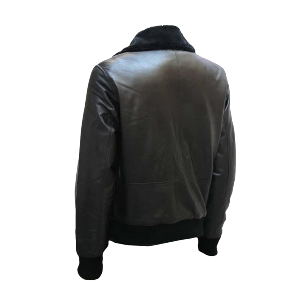 Black Bomber Shearling Leather Jacket