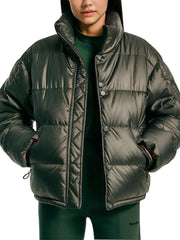 Shiny Olive Green Stylish Puffer Jacket