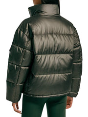 Shiny Olive Green Stylish Puffer Jacket