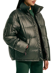 Shiny Olive Green Stylish Puffer Jacket