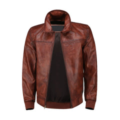 Cognac Brown Shirt Style Bomber Leather Jacket