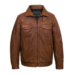 Tan Brown Trucker Leather Jacket