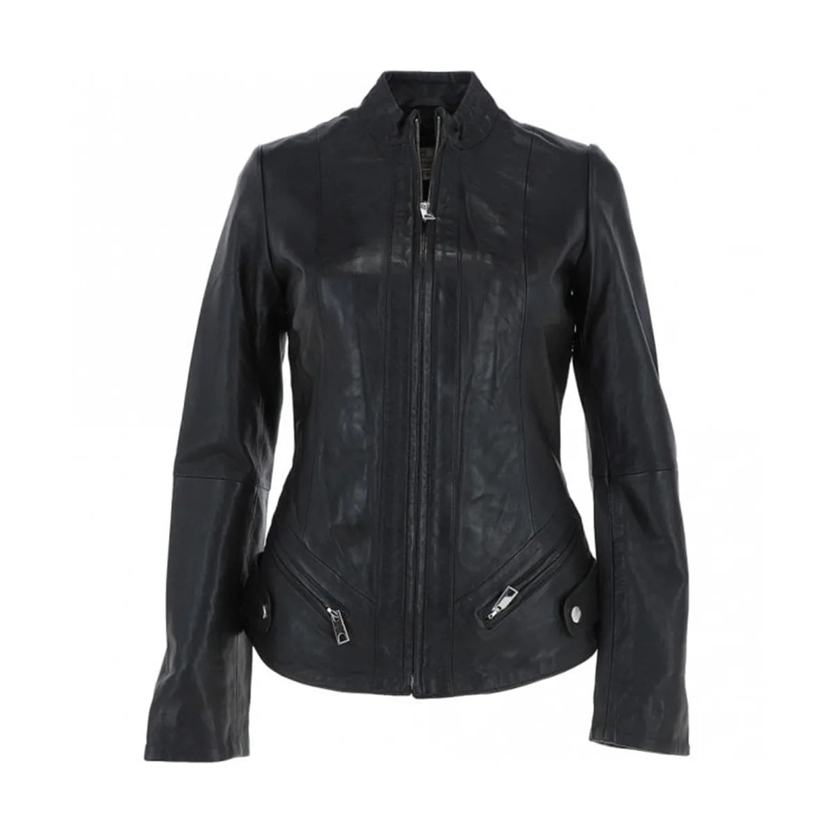 Black Short round Leather Jacket