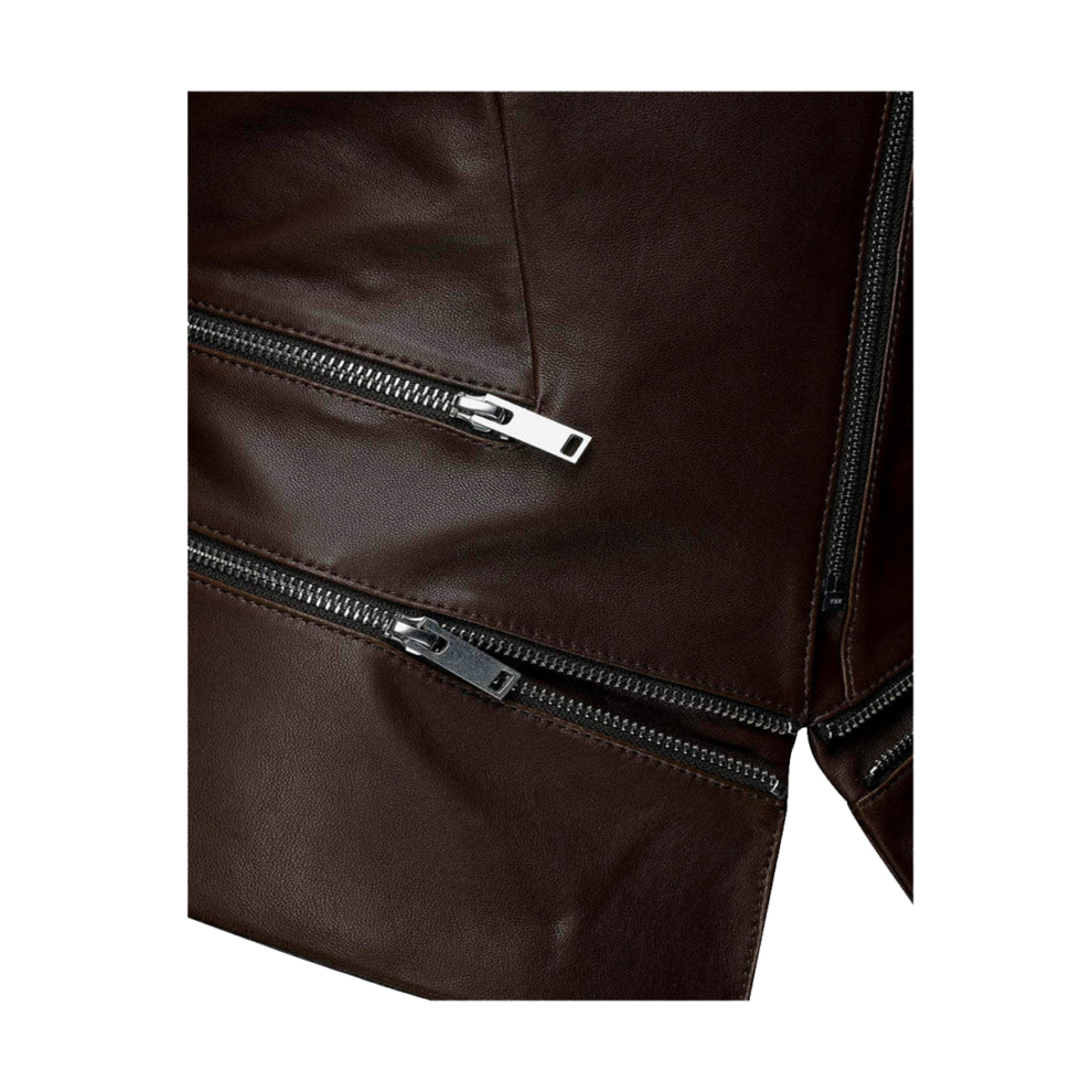 Bitter Brown V Shape Leather Jacket