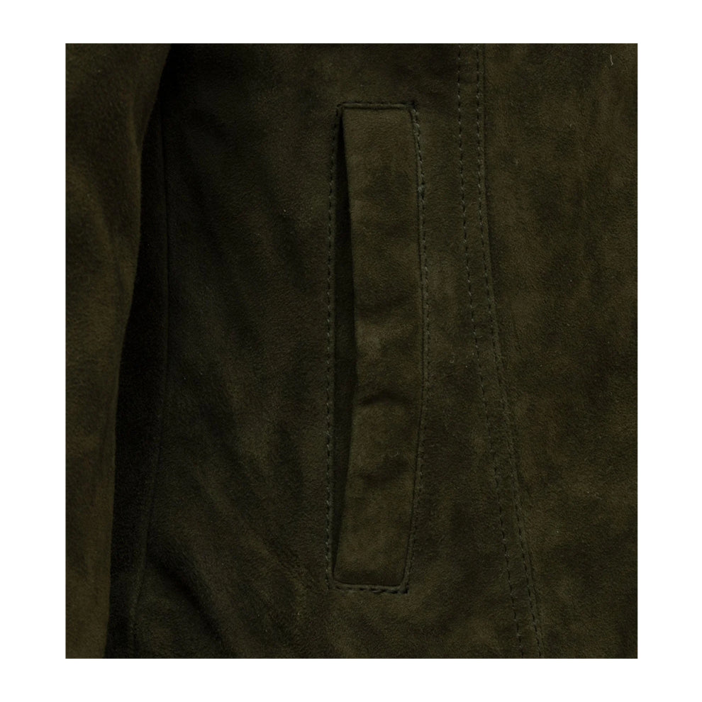 Trucker Style Green Suede Leather Jacket