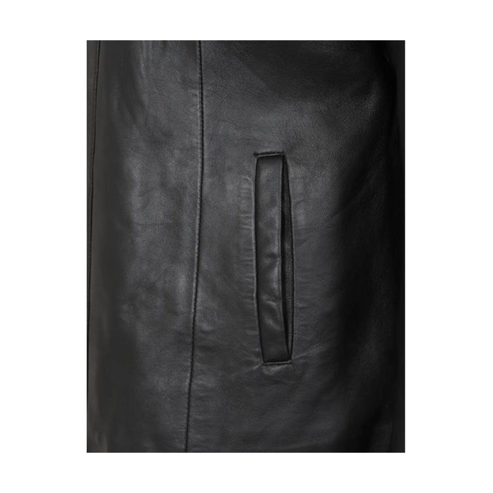 Casual Style Black Collar Less Genuine Leather Jacket