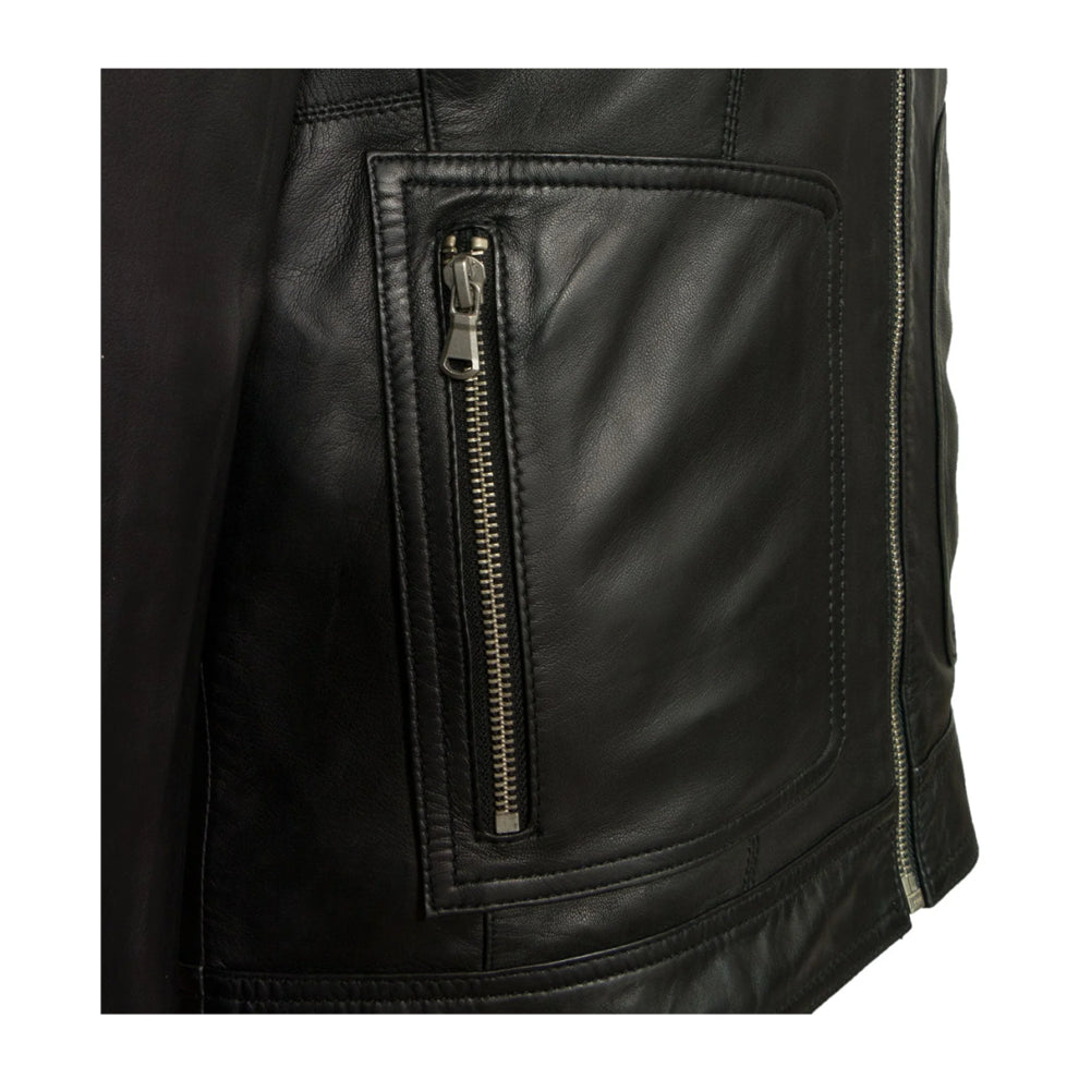 Black Hooded Genuine Leather Jacket